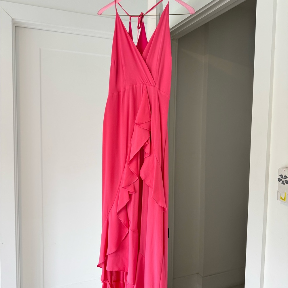 Chic Pink High Low Ruffle Dress